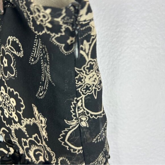 Mac & Jac Silk Floral Embellished Knee High Skirt Size 14 Black Tan - Picture 7 of 10